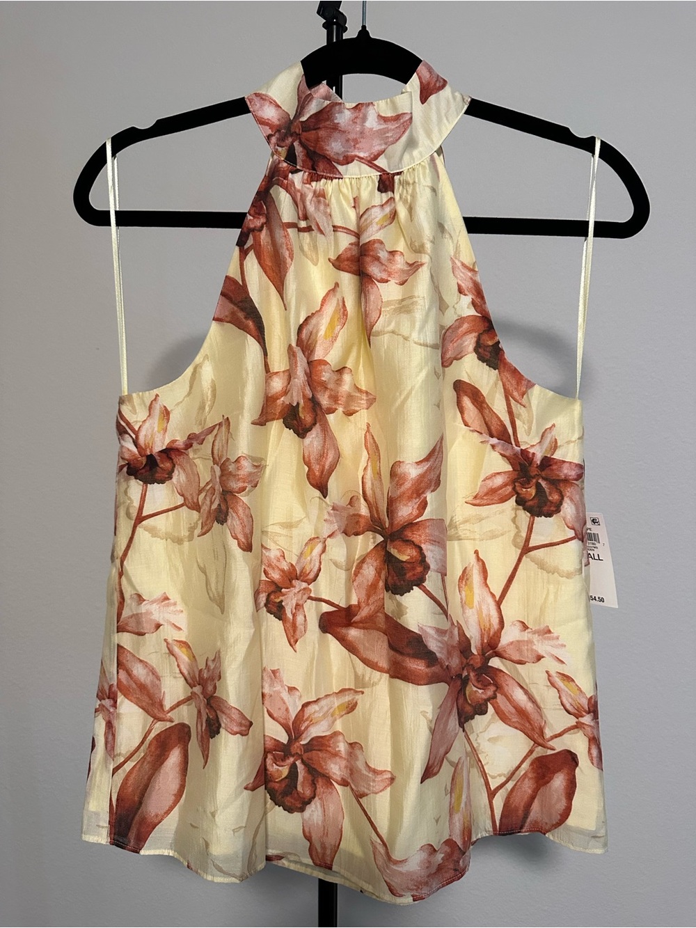 INC International Concepts Cream Halter Floral Camisole with Rust Blooms